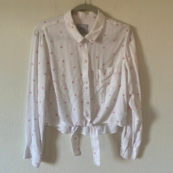 Rails Tops - Rails Anthropologie Womens Blouse Crop Val Scribble Heart Size M Button Up White